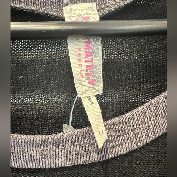 M Initmately Free People Black sheer tunic knit flow top 3/4 sleeve NEW $40 tag - Picture 4 of 11